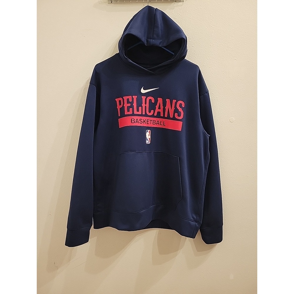 Nike New Orleans Pelicans Mens L Hoodie Dri Fit Navy Sweatshirt NBA Team Issued